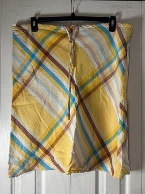 Yellow Plaid Midi Skirt with Drawstring Waist